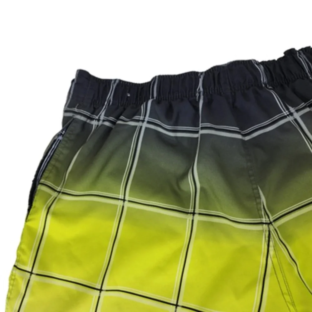 OP Ocean Pacific Board Short L 36-38 Men‎ Windowpane Plaid White Yellow Ombre
